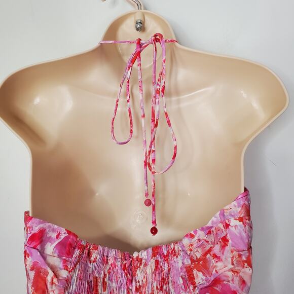 Tuckernuck Hyacinth House Fuschia Brushstrokes Aurora Halter Midi Dress Size XL - Picture 6 of 12